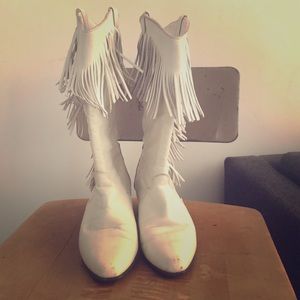 White Fringe Cowboy Boots